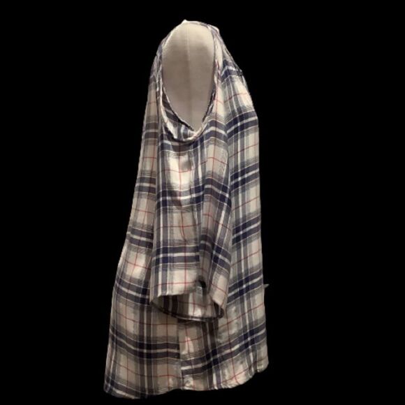 KENNETH COLE REACTION‎ PLAID COLD SHOULDER TUNIC TOP Sz S ( fits like a M) - Picture 3 of 10